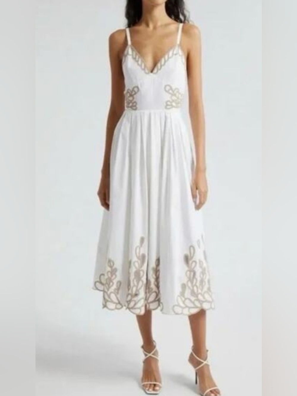 Christian Lacroix White Midi Dress with Gold Embroidery